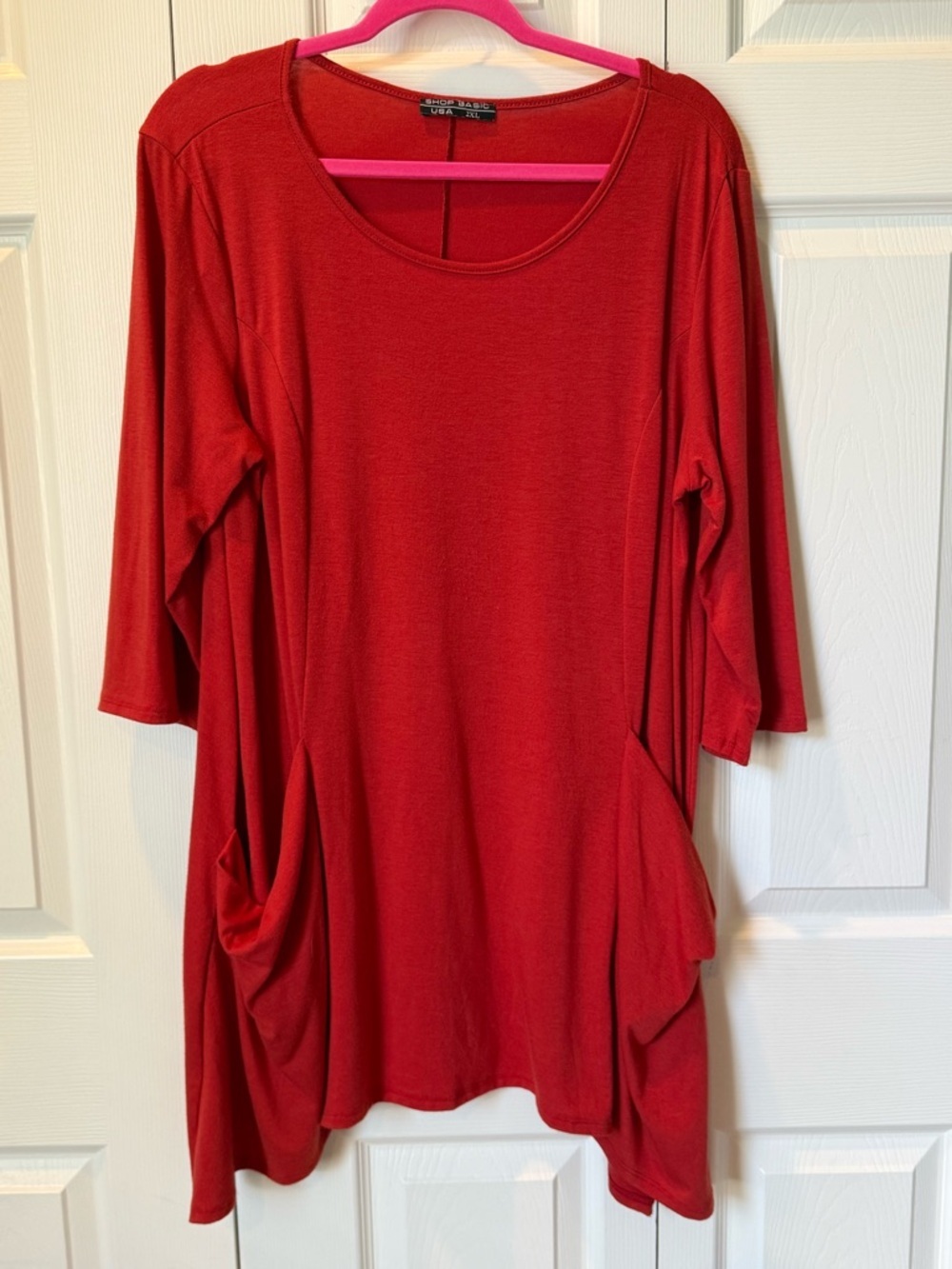 # Rusty Red 2XL Scoop-Neck Long Tunic with Draped Side Pockets